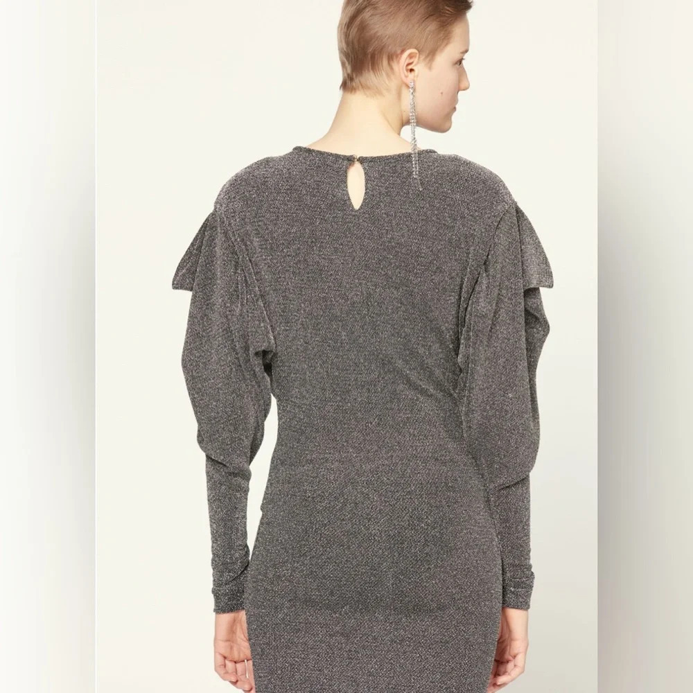 Isabel Marant Waden Stretch Metallic Silver Mini Dress Size 36/US 6 - Picture 5 of 9